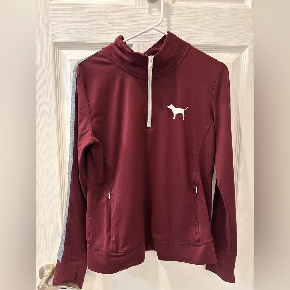 PINK Maroon Quarter-Zip Pullover with Dog Logo‎
